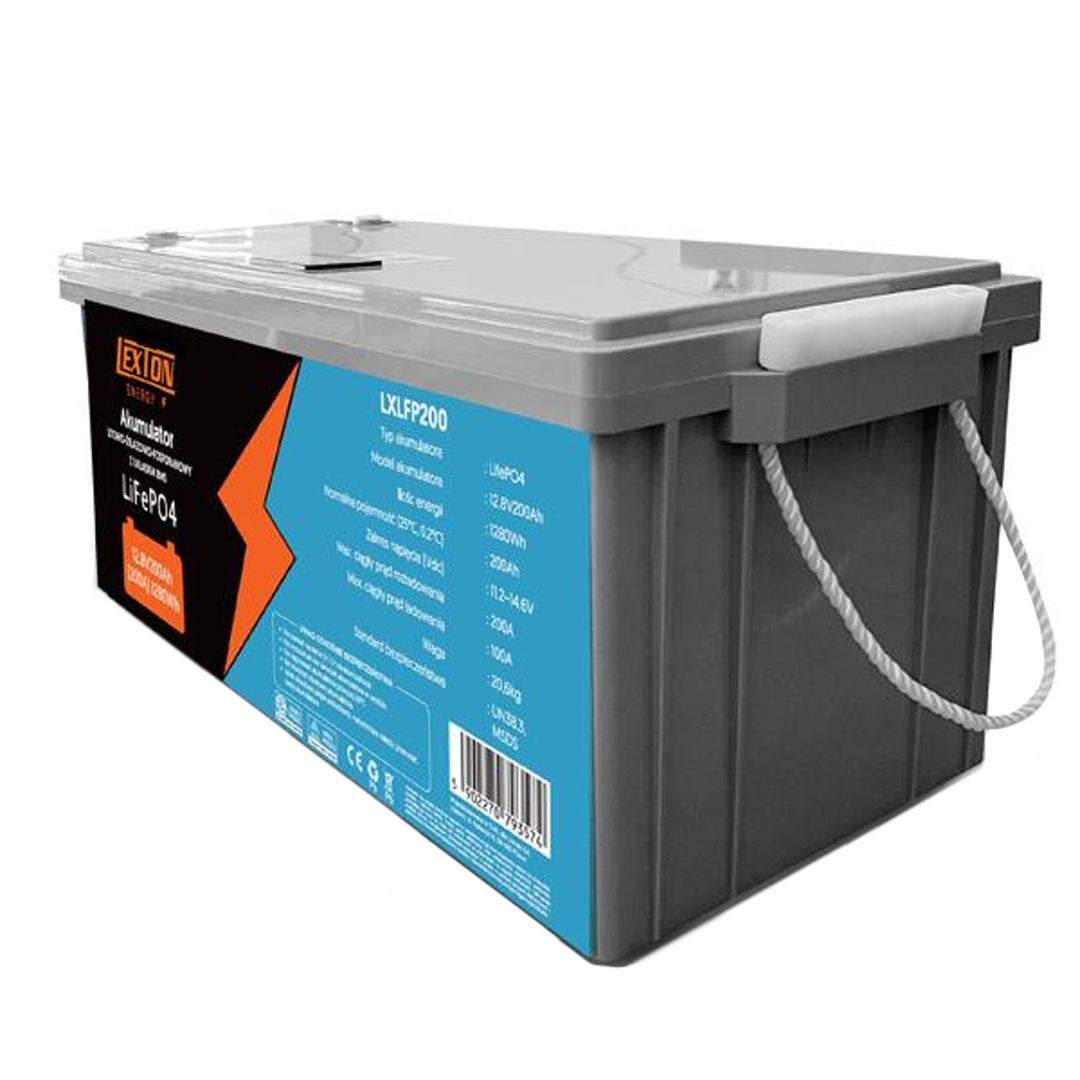LiFePo4 Lexton litium-järnfosfatbatteri, med BMS, 12,8V, 200Ah, LXLFP200