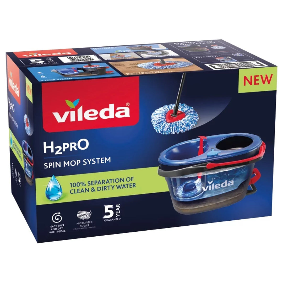 Vileda roterande mopp, två kammare, centrifugeringssystem, vikbart skaft, enkel rengöring av hörn, turbo H2prO