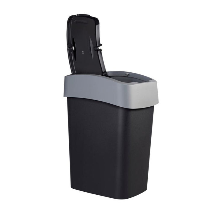 Curver papperskorg, med lock, gångjärn, 25l, svart/silver, Flip Bin