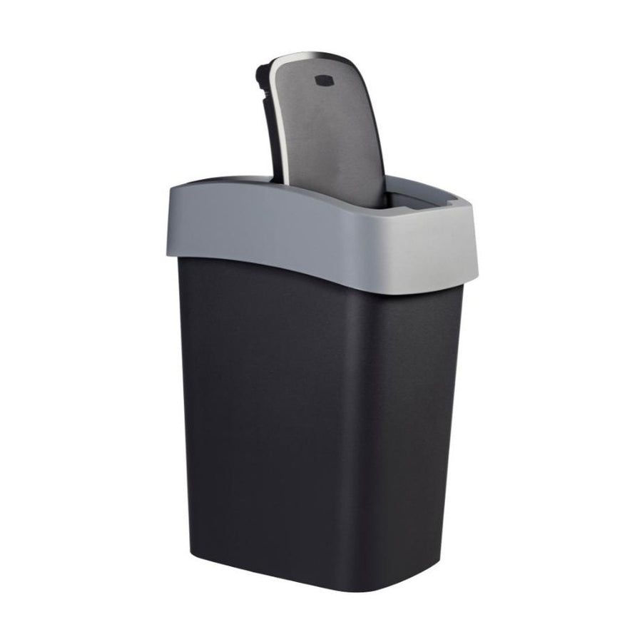 Curver papperskorg, med lock, gångjärn, 25l, svart/silver, Flip Bin