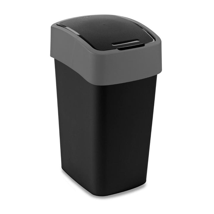 Curver papperskorg, med lock, gångjärn, 25l, svart/silver, Flip Bin