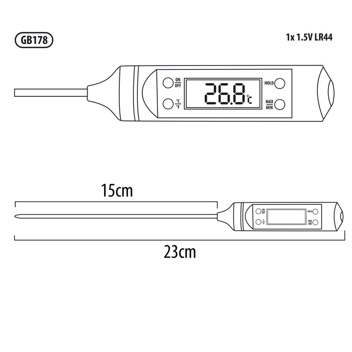 Livsmedelstermometer/sond, GreenBlue, sondlängd 15 cm, temperaturområde -50°C till +300°C, noggrannhet 0,1°C, GB178, 3 st.