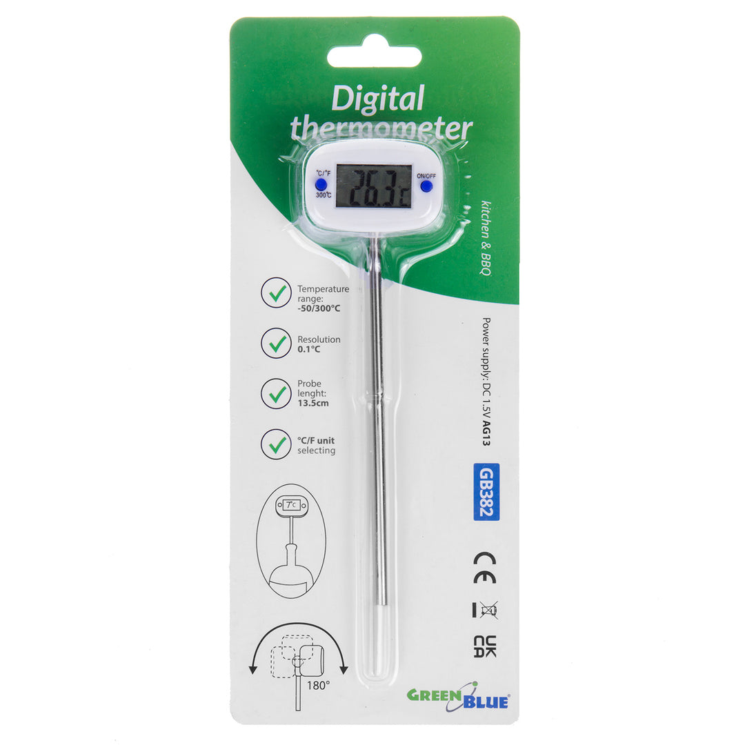 Livsmedelstermometer/sond, GreenBlue, sondlängd 15 cm, temperaturområde -50°C till +300°C, noggrannhet 0,1°C, GB382, 3 st