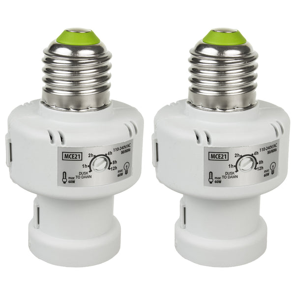 Maclean glödlampshållare, E27, max. 100W, med skymningssensor, timer, vit, MCE21W, 2 st