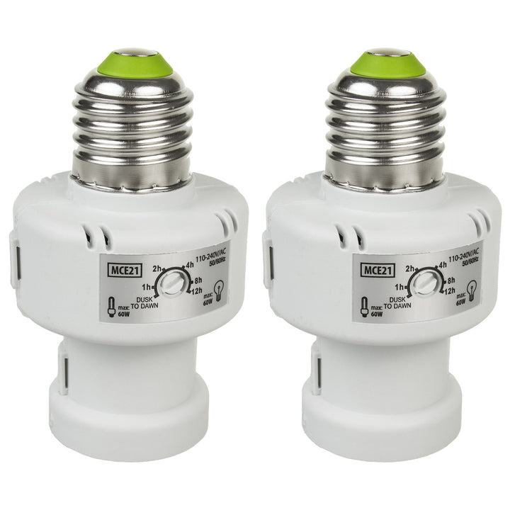 Maclean glödlampshållare, E27, max. 100W, med skymningssensor, timer, vit, MCE21W, 2 st