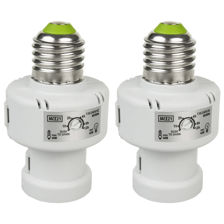Maclean glödlampshållare, E27, max. 100W, med skymningssensor, timer, vit, MCE21W, 2 st