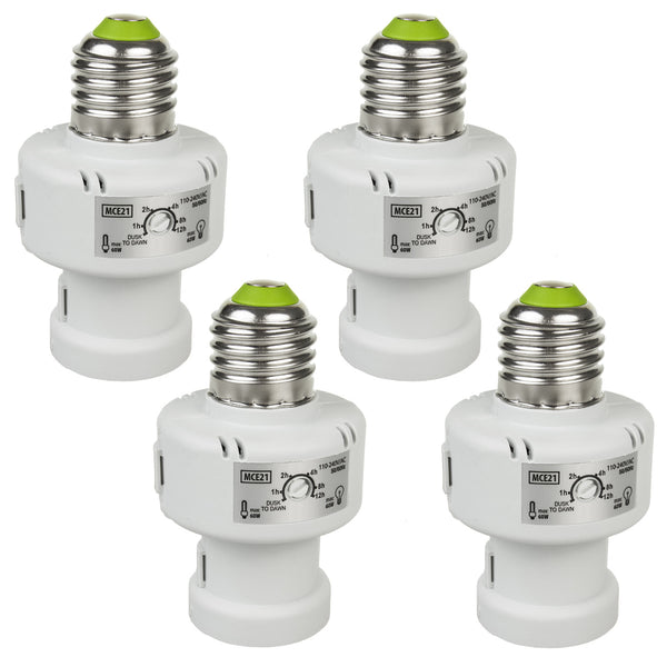 Maclean glödlampshållare, E27, max. 100W, med skymningssensor, timer, vit, MCE21W, 4 st