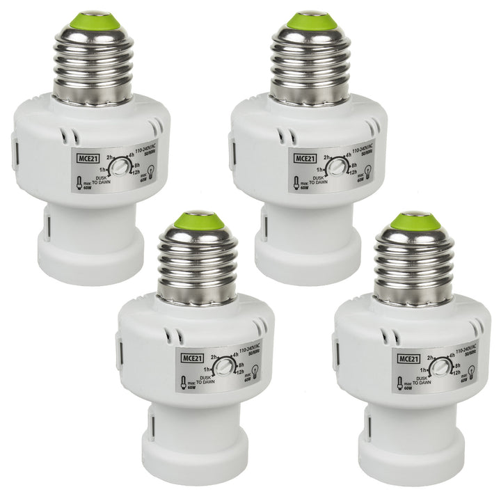 Maclean glödlampshållare, E27, max. 100W, med skymningssensor, timer, vit, MCE21W, 4 st