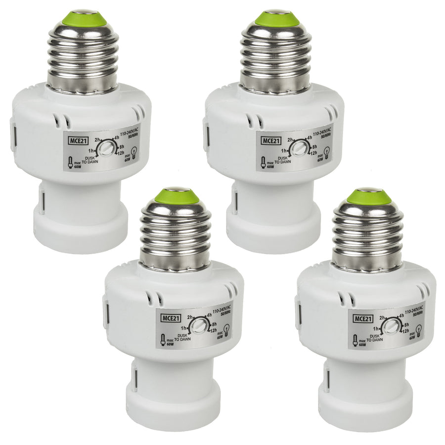 Maclean glödlampshållare, E27, max. 100W, med skymningssensor, timer, vit, MCE21W, 4 st