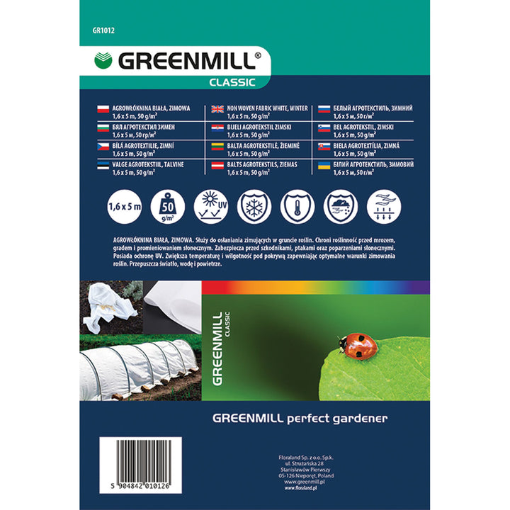 Greenmill agrotextil, vinter, 50g, 1,6x5m, vit, GR1012