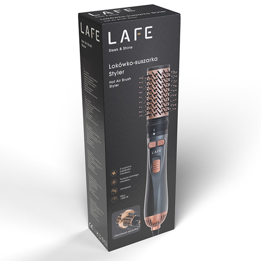 LAFE roterande locktång/torktumlare, 2 hastigheter, 3 värmenivåer, jonisering, 1200W, Sleek and Shine Style
