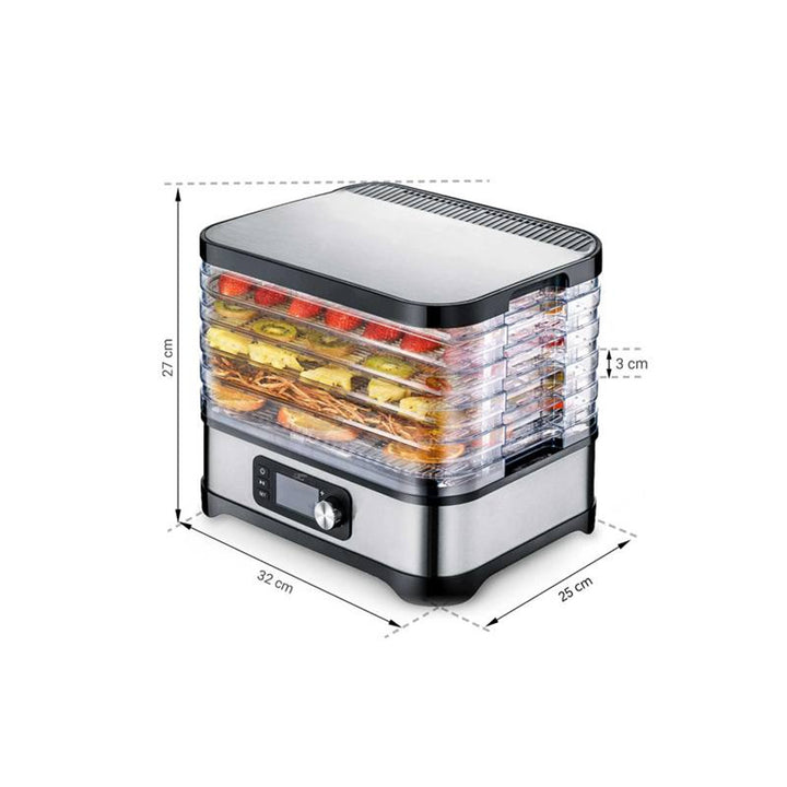 Torktumlare för svamp, grönsaker, frukt, kött LTC, justerbar effekt, halkfri botten, 5 brickor, diskmaskinssäker, metall, med display, LXSR002