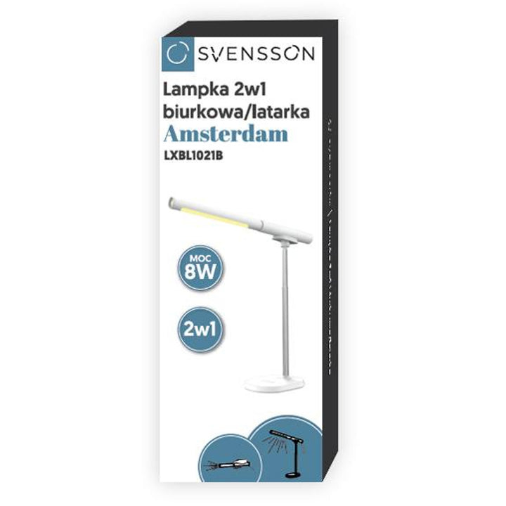 Svensson kontorslampa / ficklampa, 2-i-1, 8W effekt, USB-C laddning, ljusreglering, LXBL1021B