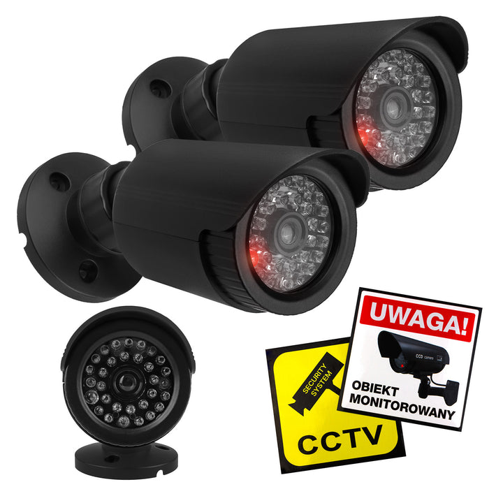 Set med två attrapper av tubkameror, IR-LED-dioder, svarta, strömförsörjning 2xAA (ingår ej), ABS, IR1800 BT