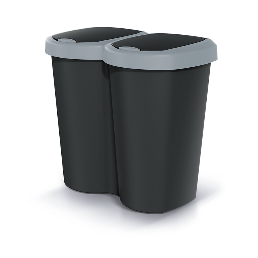 Papperskorg Compacta B Duo, grå/svart, volym 40L, ett fack, två lock, väggmonterad version, NDBS40-429U_S411