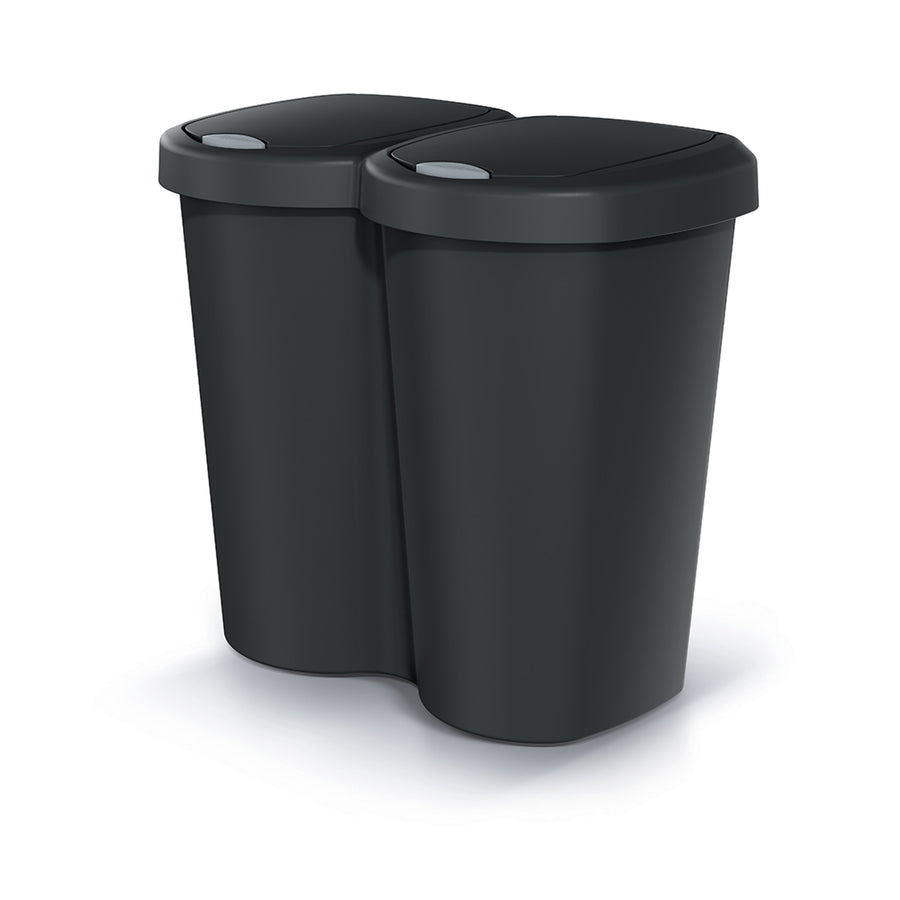 Papperskorg Compacta B Duo, svart, volym 40L, ett fack, två lock, väggmonterad version, NDBS40-S411