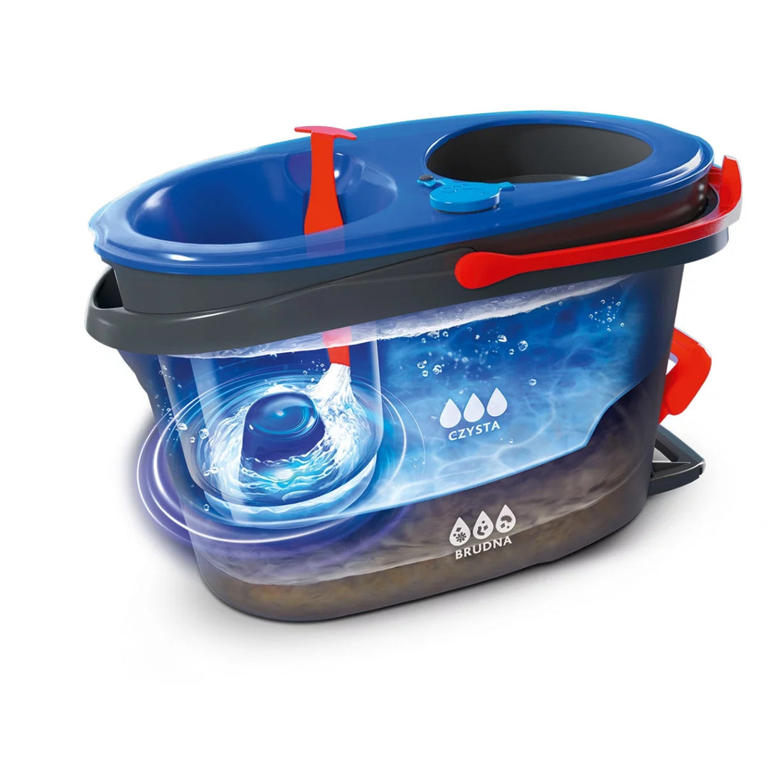 Vileda roterande mopp, två kammare, centrifugeringssystem, vikbart skaft, enkel rengöring av hörn, turbo H2prO + extra patron