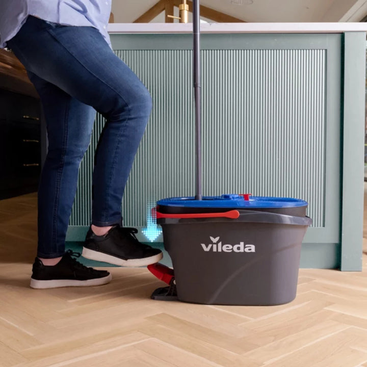 Vileda roterande mopp, två kammare, centrifugeringssystem, vikbart skaft, enkel rengöring av hörn, turbo H2prO + 2 extra patroner