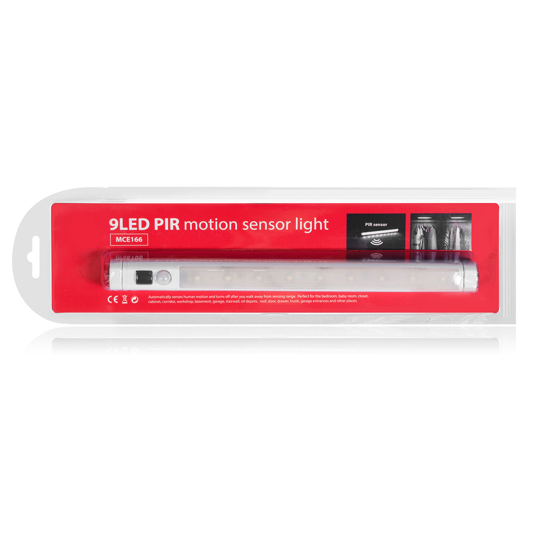 Maclean LED-kökslampa, underskåp 9 SMD, batteridriven, PIR-sensor på/av, MCE166 + 3x Varta Industrial LR6/AA R-06 batterier