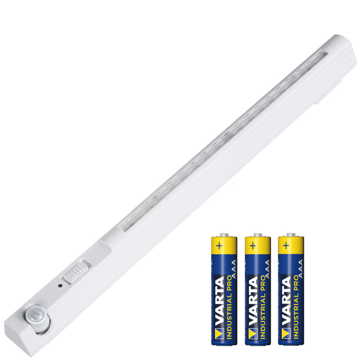 Maclean LED-lampa, med rörlig sensor, krok, ON/OFF/AUTO, temp. 4000K, räckvidd 3m, MCE235 + 3x Varta Industrial AAA alkaliska batterier