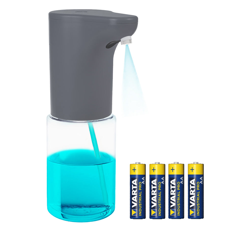 Promedix automatisk dispenser, dispenserbehållare för flytande tvål, desinfektionsvätskor, 300 ml, grå, PR-540 GR + 4 Varta Industrial AA-batterier