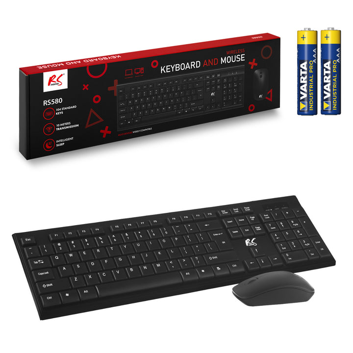 Trådlöst tangentbord + mus COMBO NanoRS, RS580 + 2x AAA alkaliskt batteri Varta Industrial