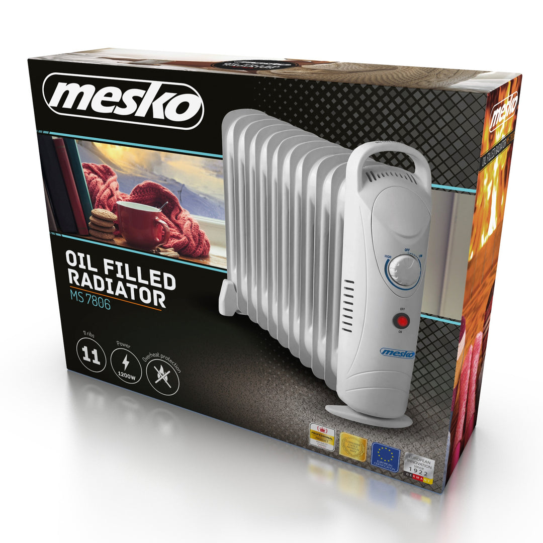 Mesko oljevärmare, 11 ribbor, 1200W, temperaturreglering, grå, MS 7806