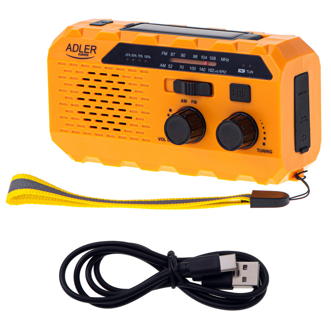 Adler solradio, 1200 mAh uppladdningsbart batteri, ficklampa, handvev, AD 1197