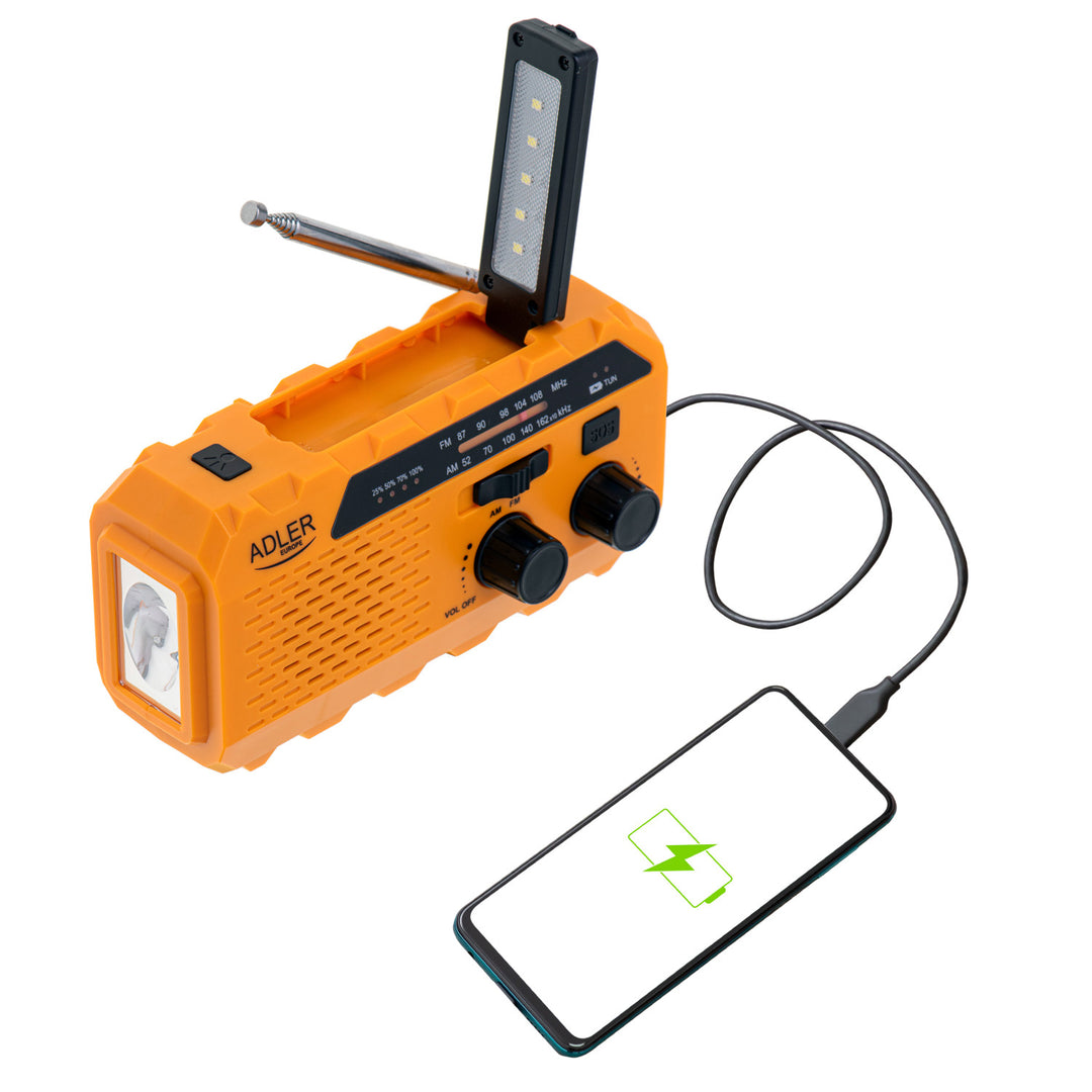 Adler solradio, 1200 mAh uppladdningsbart batteri, ficklampa, handvev, AD 1197