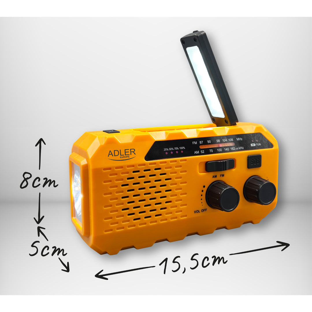 Adler solradio, 1200 mAh uppladdningsbart batteri, ficklampa, handvev, AD 1197