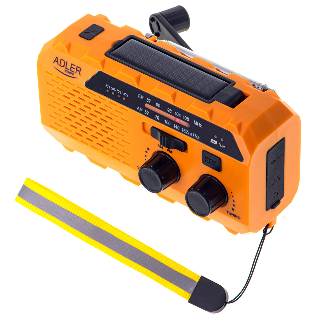 Adler solradio, 1200 mAh uppladdningsbart batteri, ficklampa, handvev, AD 1197