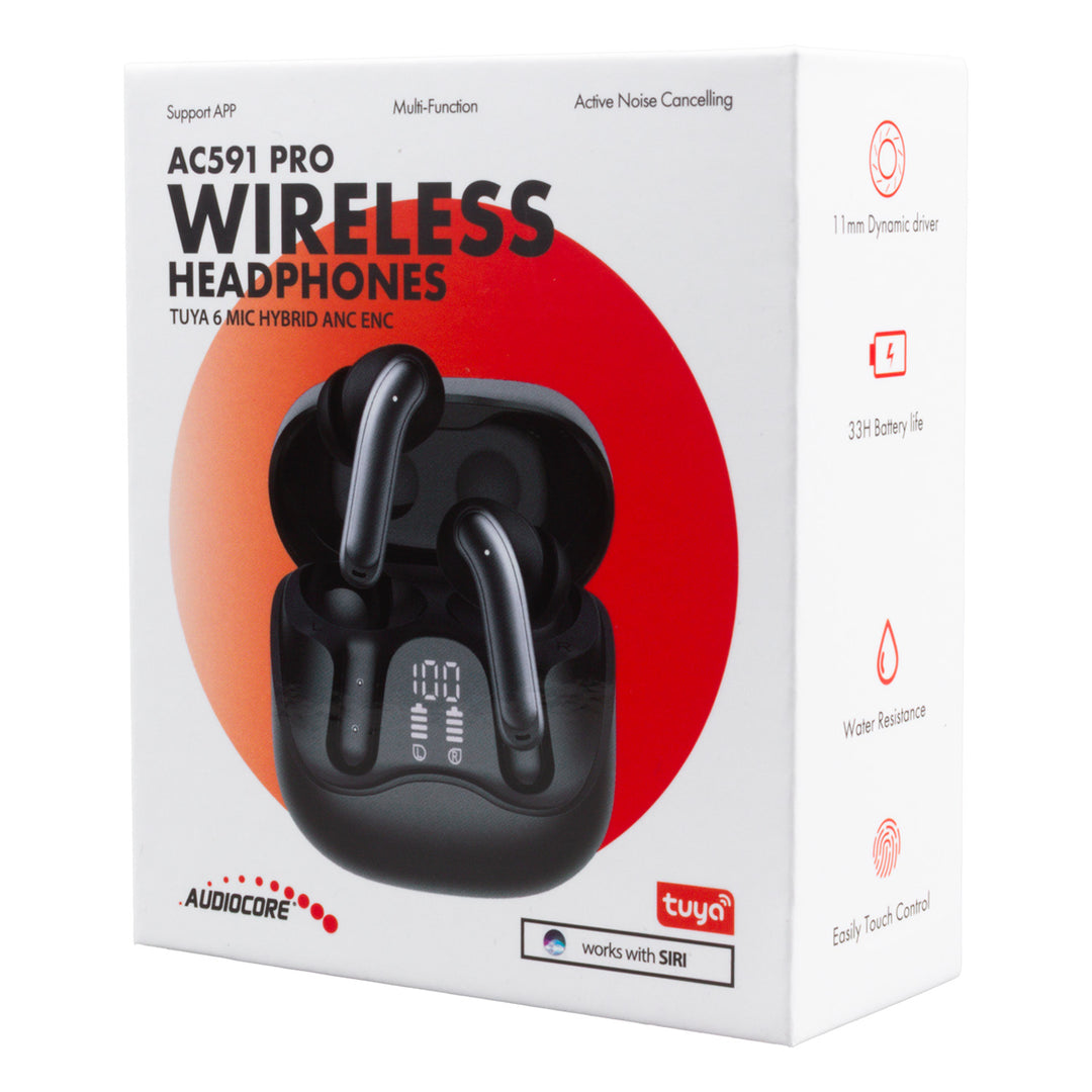 Audiocore trådlösa hörlurar, hybrid ANC, ENC, 6 mikrofoner, laddningsfodral, Tuya, AC591 PRO