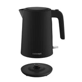 Vattenkokare Concept i plast, 1,7L, räfflad design, trippelsäkerhetssystem, sedimentfilter, vattennivåindikator, svart, RK2391