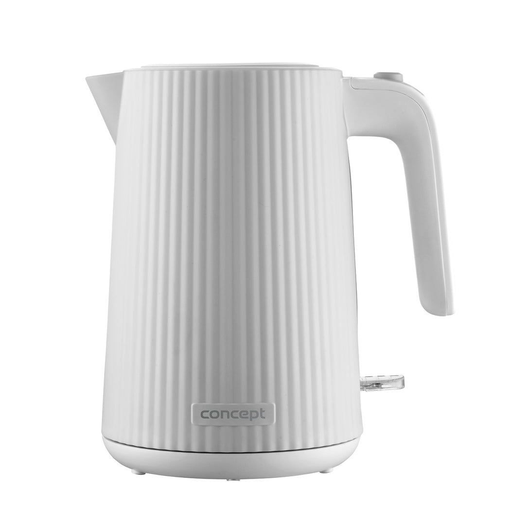 Vattenkokare Concept i plast, 1,7L, räfflad design, trippelsäkerhetssystem, sedimentfilter, vattennivåindikator, vit, RK2390
