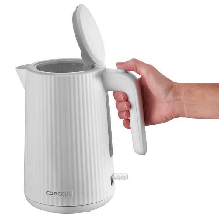 Vattenkokare Concept i plast, 1,7L, räfflad design, trippelsäkerhetssystem, sedimentfilter, vattennivåindikator, vit, RK2390