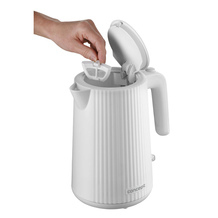 Vattenkokare Concept i plast, 1,7L, räfflad design, trippelsäkerhetssystem, sedimentfilter, vattennivåindikator, vit, RK2390