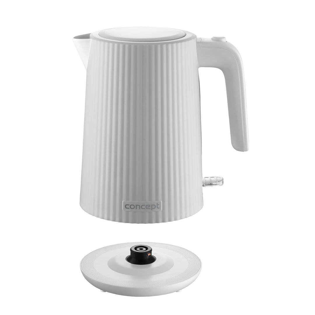 Vattenkokare Concept i plast, 1,7L, räfflad design, trippelsäkerhetssystem, sedimentfilter, vattennivåindikator, vit, RK2390