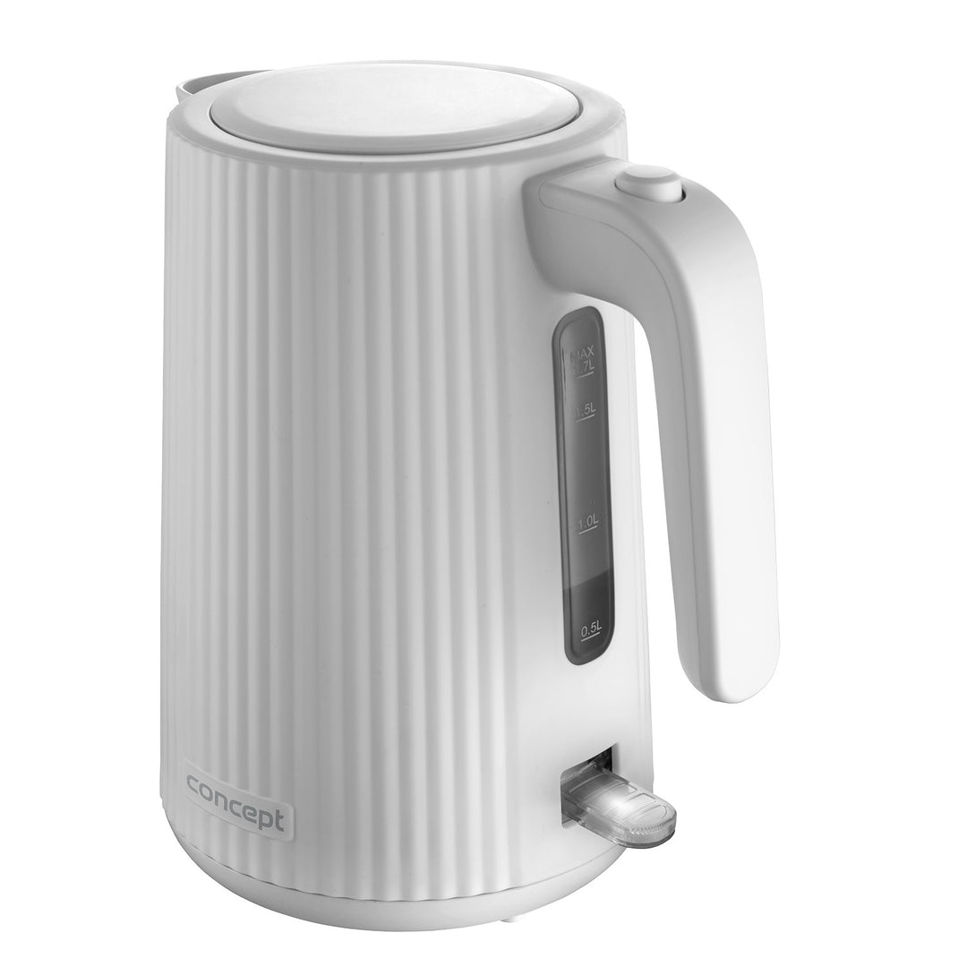 Vattenkokare Concept i plast, 1,7L, räfflad design, trippelsäkerhetssystem, sedimentfilter, vattennivåindikator, vit, RK2390