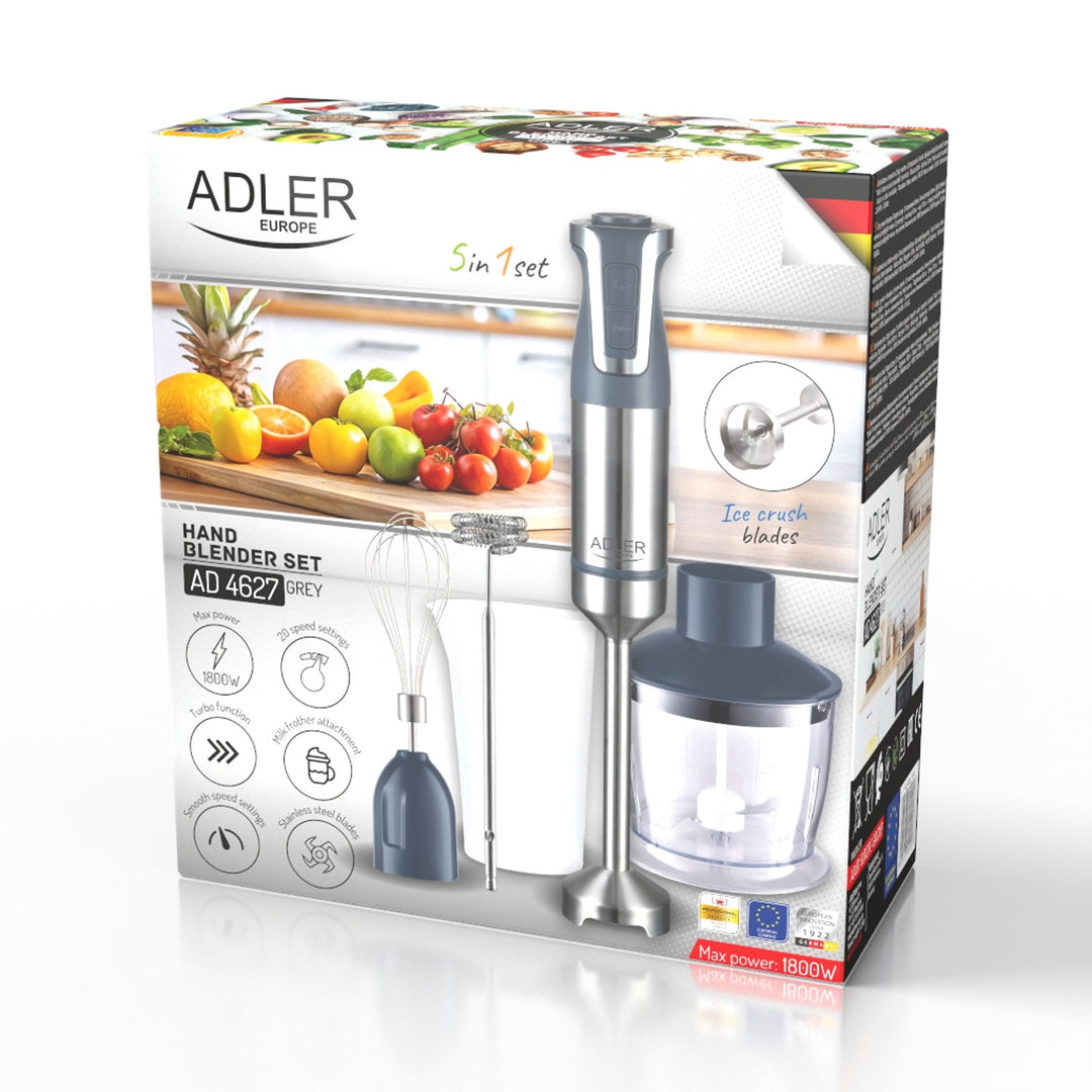 Stavmixer Adler, multifunktionell, effekt 1800W, grå, turbofunktion, AD 4627 g