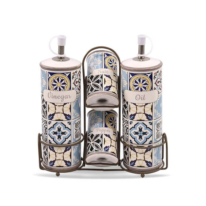 Holiday in Porto Maestro keramiskt kryddset, 5 delar, kapacitet 2x100ml och 2x300ml, Med metallställ, MR-20005-04S