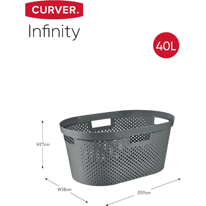 Curver Infinity Recycled mangle / tvättkorg, 40L kapacitet, mörkgrå, 100% återvunnen, 245675