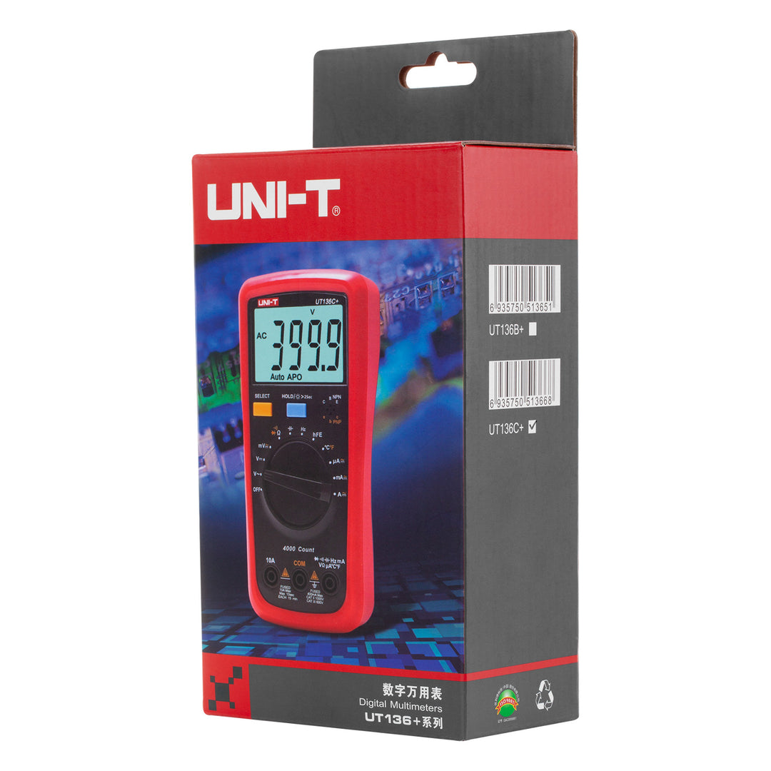 Uni-T digital multimeter, spännings- och strömmätning, mätsladdar ingår, temperaturgivare, UT136C+