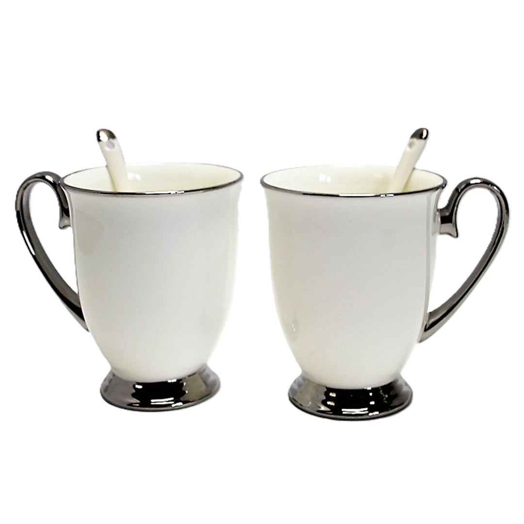 Vita muggar 2 st Kromade handtag, teskedar, Porslin, Elegant, Drottning Isabel