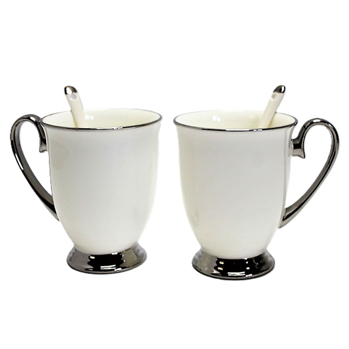 Vita muggar 2 st Kromade handtag, teskedar, Porslin, Elegant, Drottning Isabel