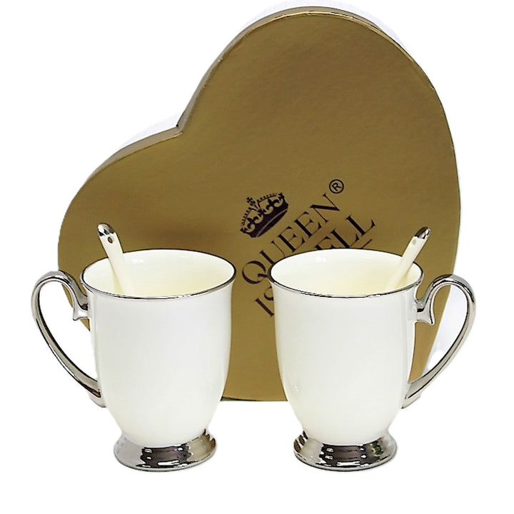 Vita muggar 2 st Kromade handtag, teskedar, Porslin, Elegant, Drottning Isabel
