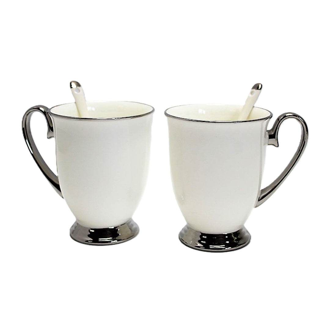 Vita muggar 2 st Kromade handtag, teskedar, Porslin, Elegant, Drottning Isabel