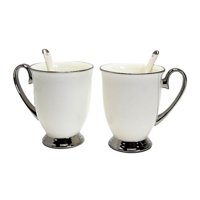 Vita muggar 2 st Kromade handtag, teskedar, Porslin, Elegant, Drottning Isabel