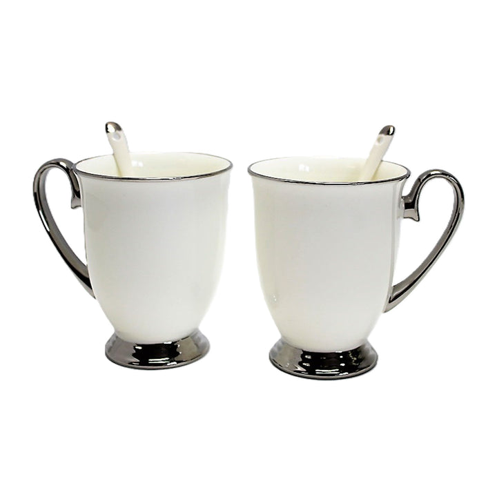 Vita muggar 2 st Kromade handtag, teskedar, Porslin, Elegant, Drottning Isabel