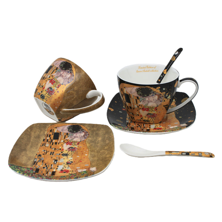 Set om 2 koppar av drottning Isabells porslin, Klimts Kiss-motiv, teskedar, 250ml, W25KL60-2-19000