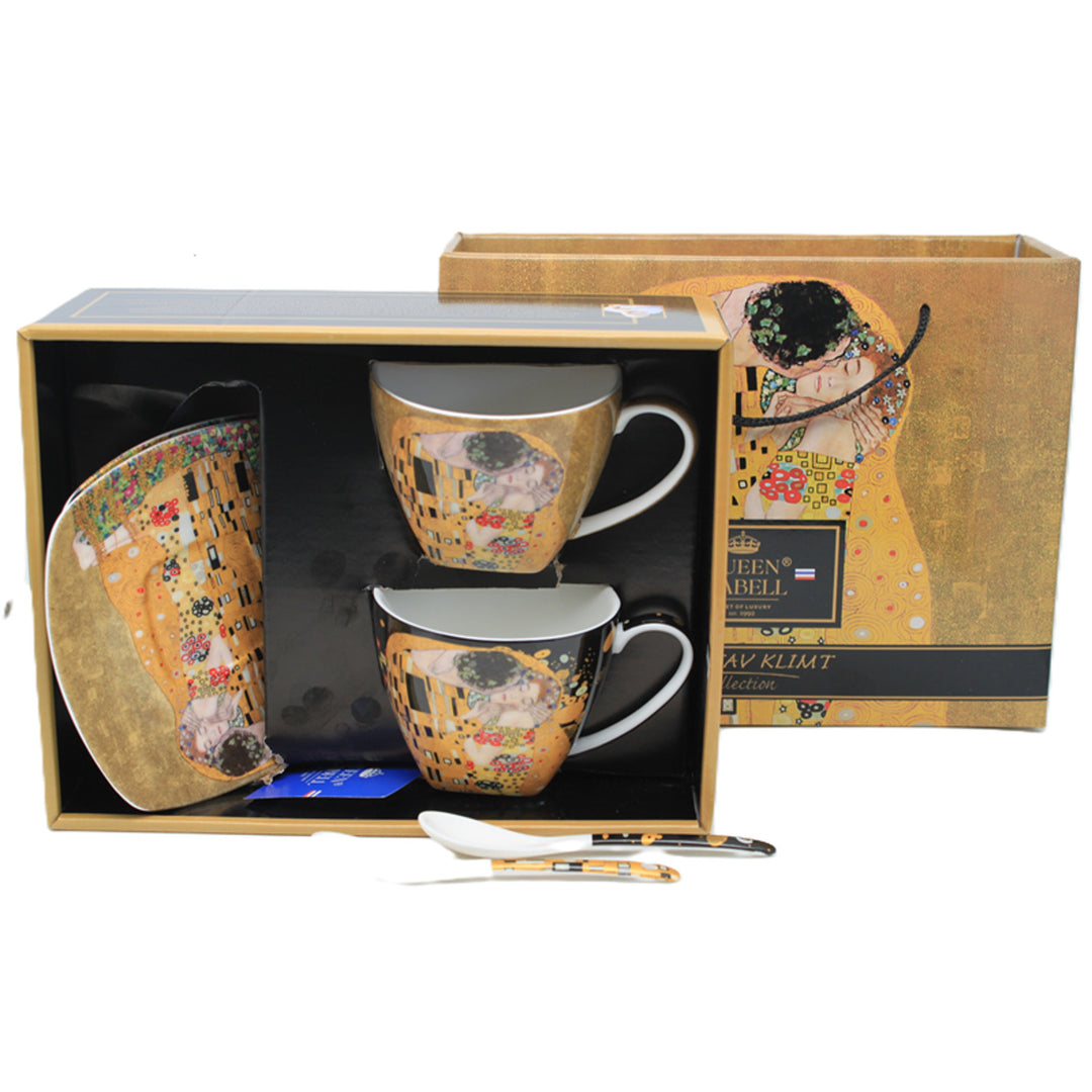 Set om 2 koppar av drottning Isabells porslin, Klimts Kiss-motiv, teskedar, 250ml, W25KL60-2-19000